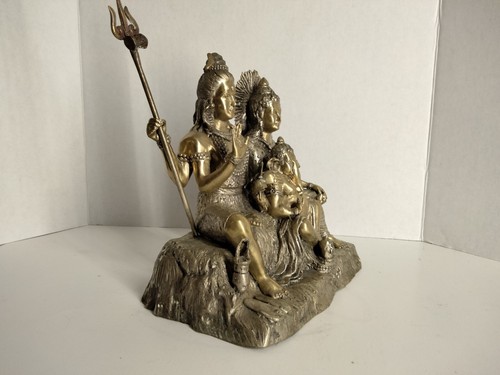 BRASS STATUE HINDU LORD SHIVA GODDESS PARVATI BABY GANESHA- 9 IN- 8.7 lbs. - Picture 11 of 13