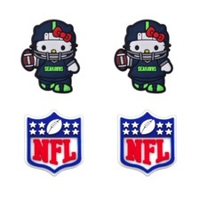 NFL Seattle Seahawks Football Kitty Crocs Shoe Charms Jibbitz - 4 pieces