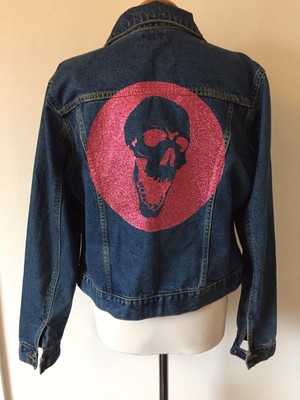 pink patch denim jacket