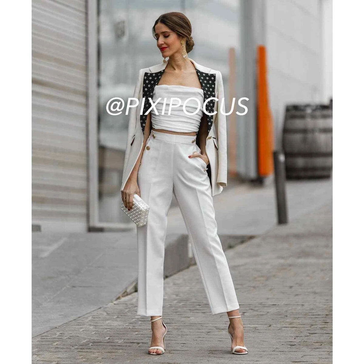 BUTTONED STRAIGHT LEG PANTS - White