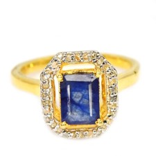 NATURAL BLUE SAPPHIRE OCTAGON CUT 8X6 MM. STERLING 925 SILVER RING SIZE 9