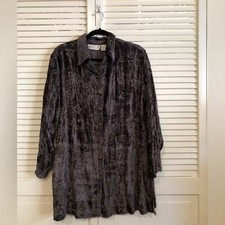 Lola P Velvet Floral Embroidered Lagenlook Shirt Jacket 1x