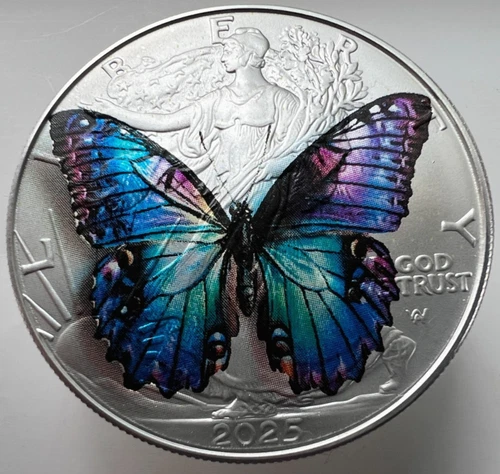 Violet Butterfly - American Silver Eagle 1oz .999 Silver Dollar Coin Limited Ed.