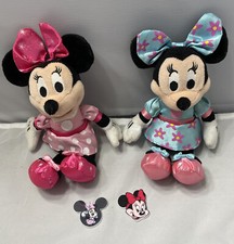 Minnie Mouse Lot Pink Polka dot  Blue With Flowers Dress Plush Animal 2 BONUS