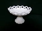 Lovely MCM Vintage Milk Glass Lace-Edge Pedestal Compote Fruit Candy Bowl Dish
