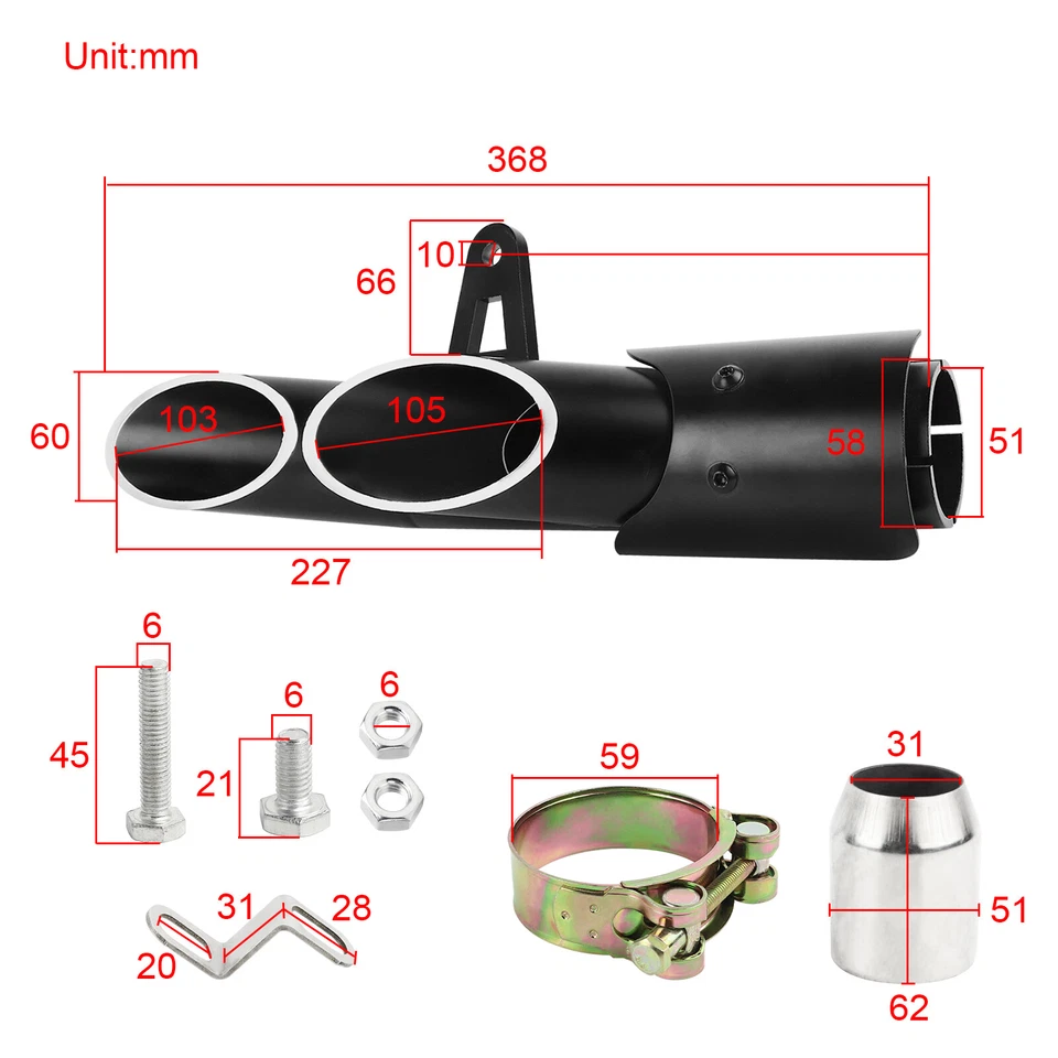 Escape de doble salida de fibra de carbono 38-51 mm para motocicleta Suzuki GSXR600 GSXR750 Foto 2 de 4