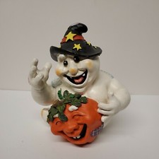 Halloween Ghost Pumpkin House Decorations- 6" In Resin- Pre-owned