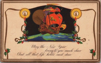 Vtg Postcard May New Year Bring Cheer All Life Holds Most Dear Art Deco c1920
