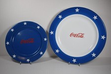 *Rare* Vintage Coca-Cola Enamel Plates, Red, White and Blue, 10.25" & 8" set
