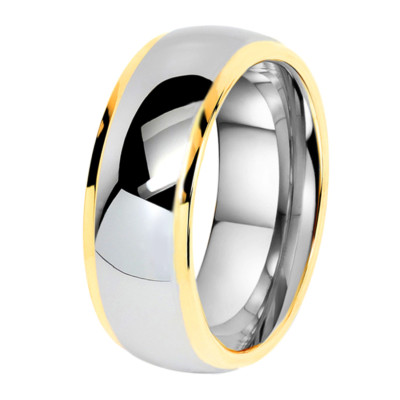 Men's 8mm Stainless Steel Two-Tone Silver Yellow Gold Wedding Promise Band Ring