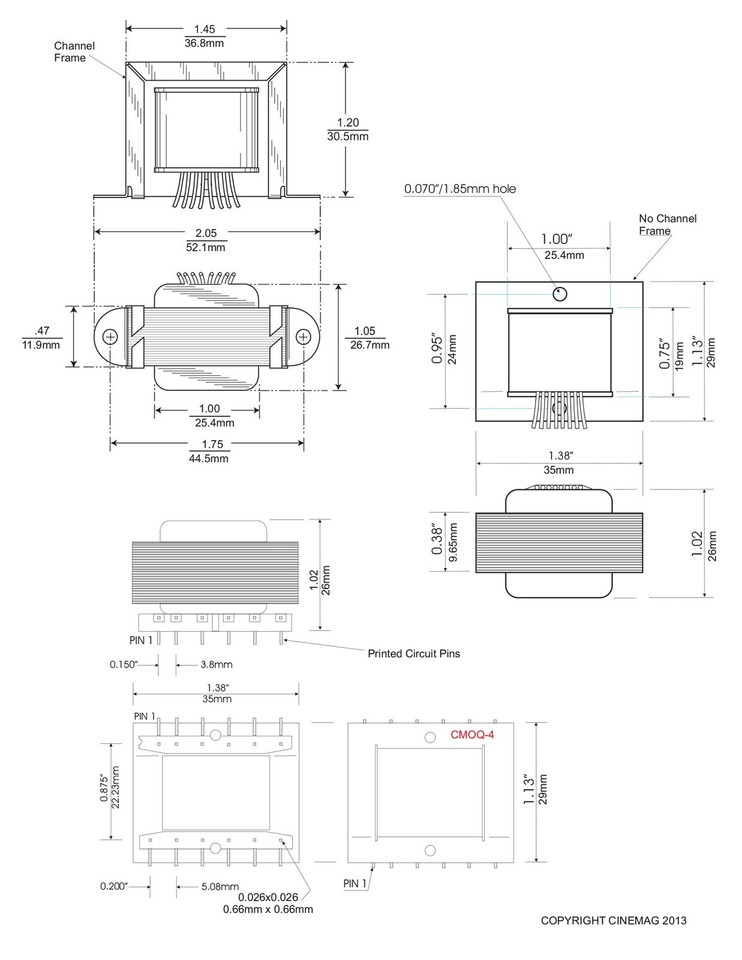 1:1 or 1:2 Line Output Transformer Nickel & Steel Laminations CineMag ...