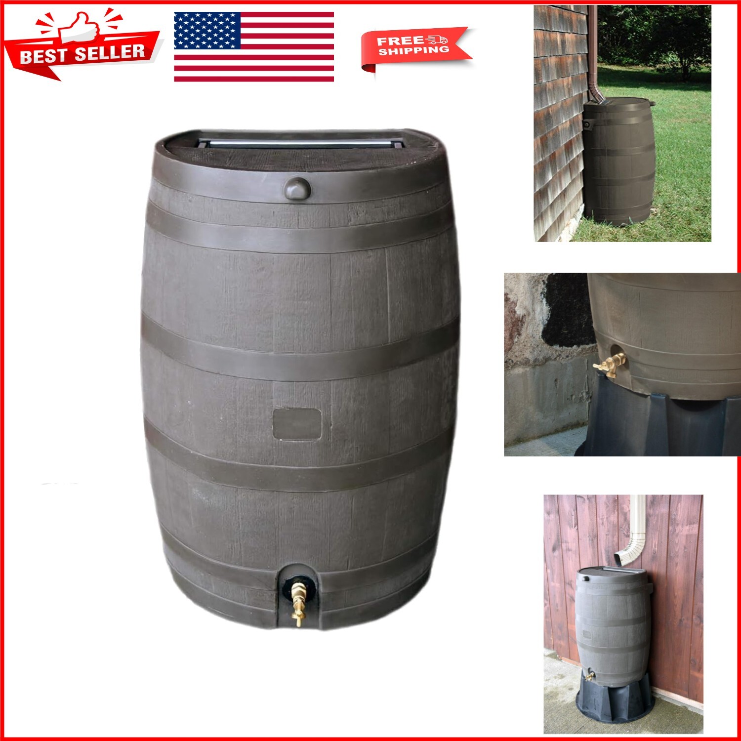 Innovative 50-Gallon Rain Collection Barrel with Dual Overflow & Aluminum Screen