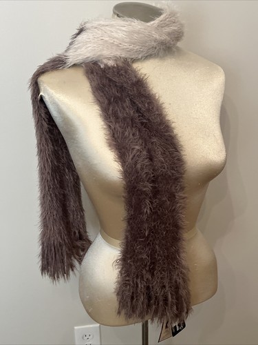 Noelle Scarf Brown Infinity or Straight White Fuzzy Fringe Infinity NWT - Picture 2 of 13