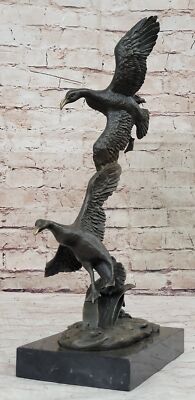 Rare Duck Hunter Gift Two Ducks in Flight Lodge Cabin Art Bronze Marble Statue