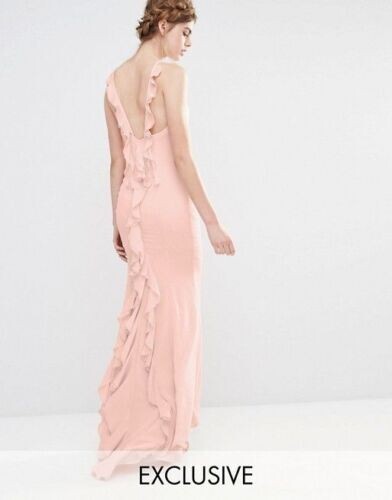 Jarlo Light Pink Maxi Dress Fishtail Ruffles UK10 EUR38 US6