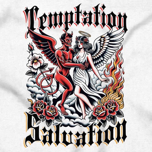 Temptation Salvation Christian Devil Angel Youth Crewneck T Shirts Boy or Girl - Picture 2 of 7