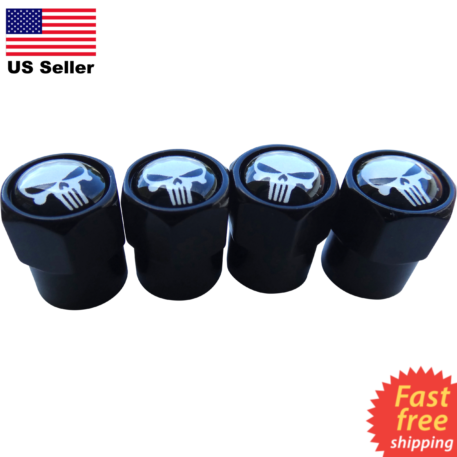 4x Wheel Tire Caps Air Valve Stem Cover ATV, UTV, Truck, Car, Punisher