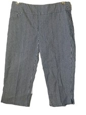 Ruby Road Petite Engineer Blue White Striped Pull On Stretch Capri Spring SZ 8P