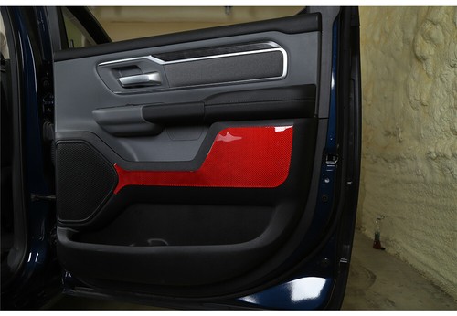 Red Carbon Fiber Interior Door Panel Decorative Cover For Dodge Ram 1500 2018-23 - Picture 4 of 9