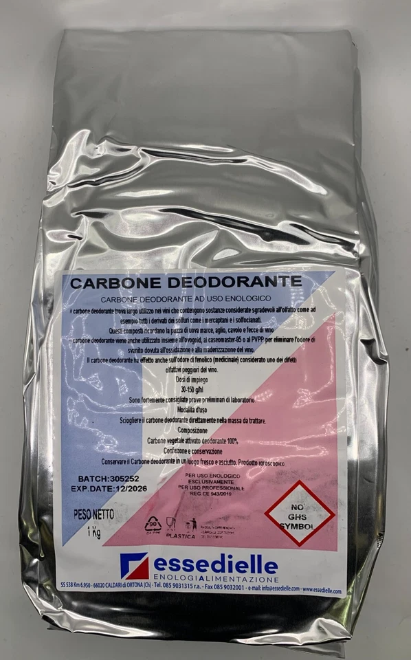 ESSEDIELLE KG.1 CARBONE VEGETALE ATTIVO DEODORANTE PER VINO ACETO GRAPPA DISTILLATI