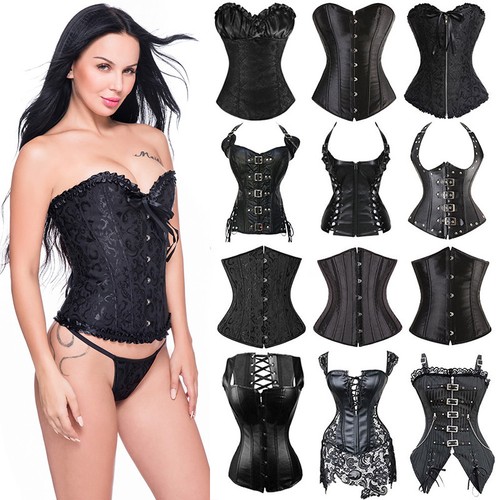 Plus size Black Women Corset Bustier Tops Lace up Waist Training Cincher Shaper - 第 1/47 張圖片