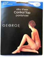 GEORGE WOMEN'S CONTROL TOP SANDALFOOT PANTYHOSE SIZE:M/T,PLUS, 2X,3X