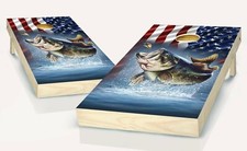 Cornhole Jumping Seabass American Flag Cornhole Board Vinyl Wraps Laminated