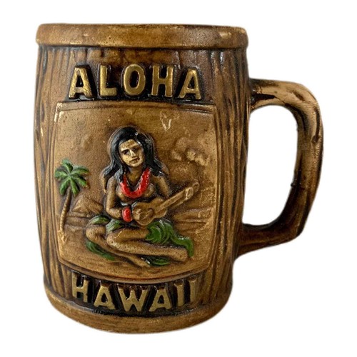 Vintage Hand Painted Aloha Hawaii Ceramic Mug Made in Japan Tiki Souvenir 