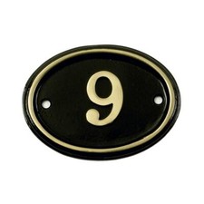 Image of Polished Brass & Black Oval House Number Sign - Number 9