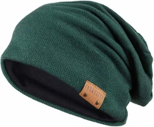 FORBUSITE MEN'S KNIT SLOUCHY BEANIE HAT IN TEAL BLUE  NEW