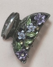 Vintage Hair Claw Clip with Enameled Purple Floral Design