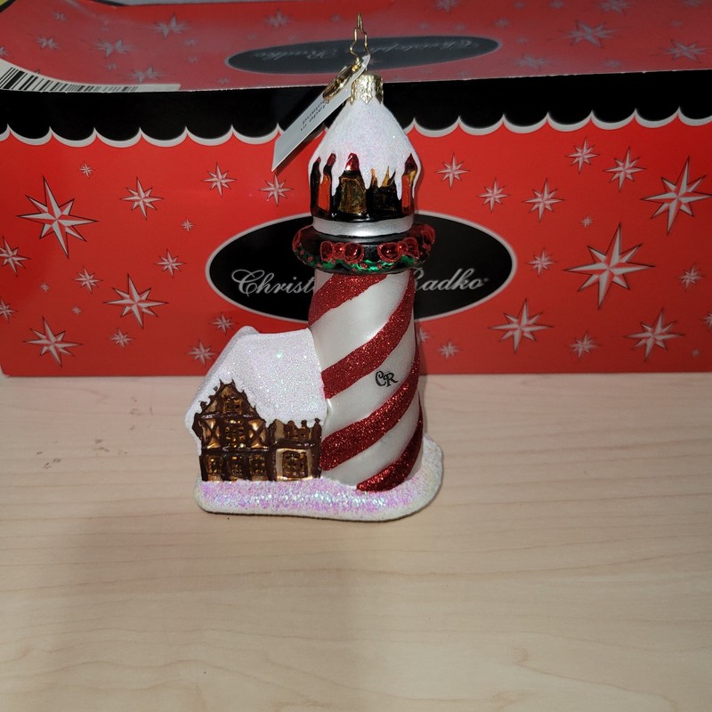 Christopher Radko Christmas Ornament Holiday Merry Beacon Lighthouse 1015037