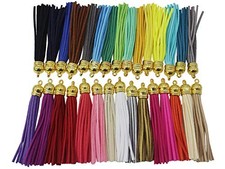 30pcs of Multi-Colors Leather Tassel with Cell Phone Straps/DIY Charms Gold Caps