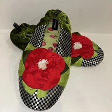 Rare Mackenzie-Childs Slippers Size Women’s Large Goody Red Poppy Check Pattern