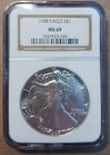 1988 American Silver Eagle NGC MS69 Brown Label PQ