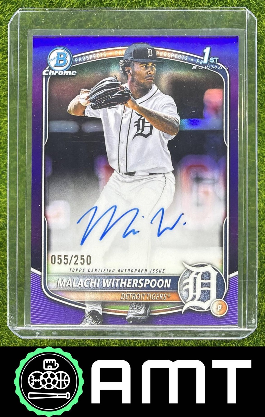 Malachi Witherspoon Auto 2025 Bowman Draft 55/250 Chrome Prospect Purple Tigers