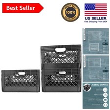 Ergonomic 3-Pack Heavy-Duty Plastic Crates - Stackable Versatile Utility Bins