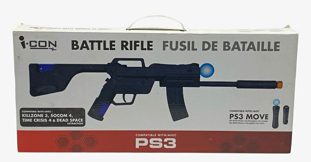 i-CON Battle Rifle PS3 Move Gun Controller Attachment Black Break-Away Design