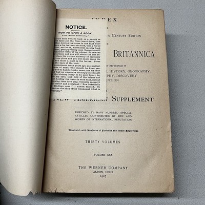 1907 Encyclopaedia Britannica New American Supplement Index Vol