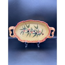 Vintage Italica ARS Pottery Oval Serving Dish Hand Painted Olives Made in Italy