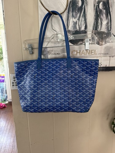 Authentic Goyard Artois Pm Tote Bag Bleu Blue with Zip & Dust Bag