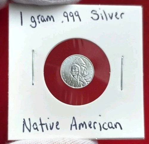 Native American Indian - 1 Gram .999 Fine Pure Silver Mini Round Coin Bar Ingot