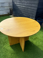 Round Wooden Dining Table 100x100cm 75cm H Light Brown Solid Pedestal Base