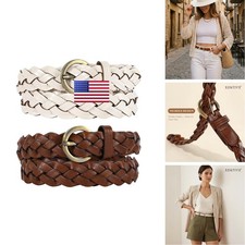 XZQTIVE 2 Pieces Women's Braided Leather Belts Casual Skinny Woven Belt Jean