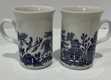 Churchill Blue Willow 2 Coffee Cups Hot Cocoa Tea Cup- Made In England Tableware