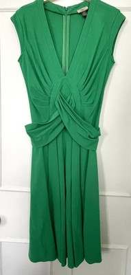 ISSA London: Green V Neck Sleeveless Dress / 12-14? (please check measurements )