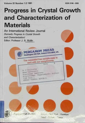 Progress in Crystal Growth and Characterization of Materials, vol. 22, n. 1/2, 1