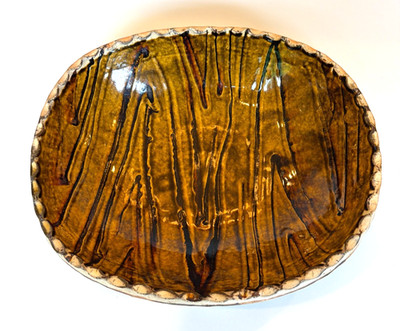 Japanese Studio Pottery Mingei Style Slipware Oval Abstract Charger Bowl (KiL)