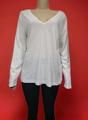 Rag & bone Women's Shirt Size L  Long-Sleeve V-Neck Tee Shirt Ivory-White #C