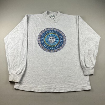 Vintage Grateful Dead T-Shirt Mens XL Gray Mock Neck Sun Art Rock Band Tour 90s